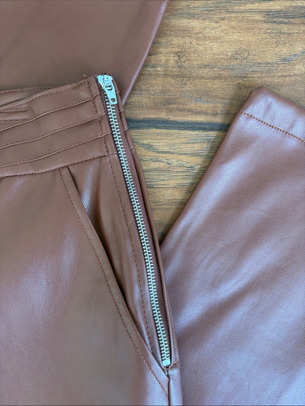 7 For All Mankind cognac Faux Leather Straight-Leg Pants - Picture 5 of 7